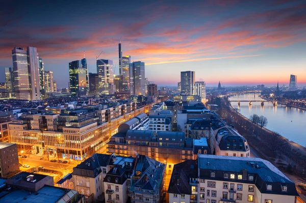 Frankfurt Main Alemania Imagen Paisaje Urbano Aéreo Frankfurt Main Skyline — Foto de Stock