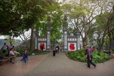 Hanoi, Vietnam - March 27,2018 : Main entrance to Ngoc Son Temple on a small island (Original built in 1841), Hoan Kiem Lake, Hanoi, Vietnam clipart