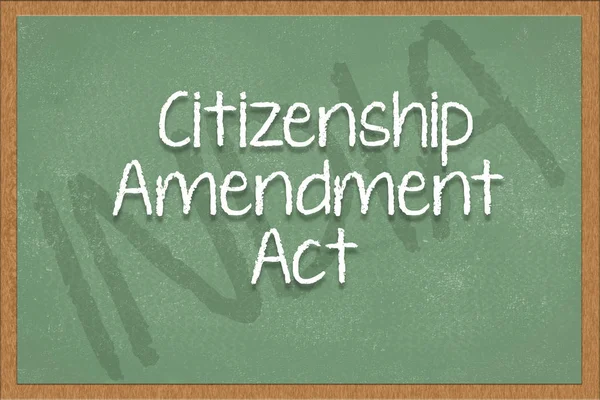Citizenship amendment act written on green black board with India as a background. — 스톡 사진