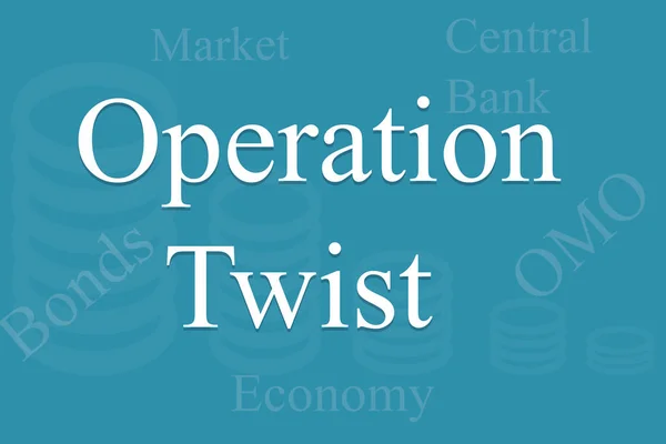 Ekonomik Kavram Büküm Operasyonu Borsa, Omo veya Açık Piyasa Operasyonları, mavi arkaplan üzerine Merkez Bankası. — Stok fotoğraf