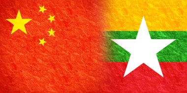 Concept showing of China Myanmar bilateral relations with flags.