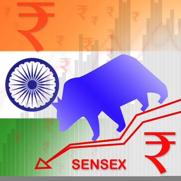 인도 경제 에서 BSE 센 섹스나 봄베 이 증권 거래소의 주가 가 하락하거나 폭락하는 곰 시장을 보여 주는 컨셉. — 스톡 사진