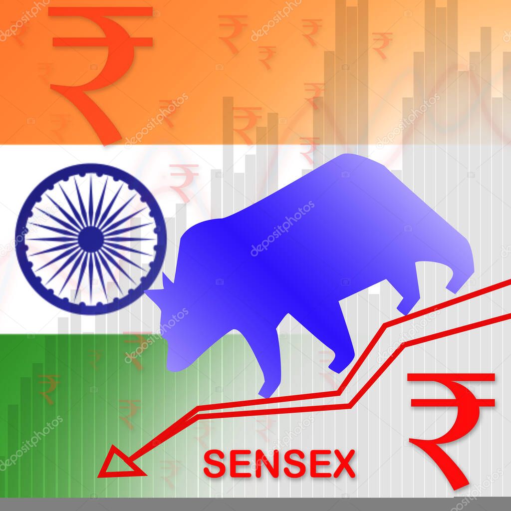 Concept showing of bear market with BSE sensex or Bombay stock exchange market going down, crash or slump in indian economy.