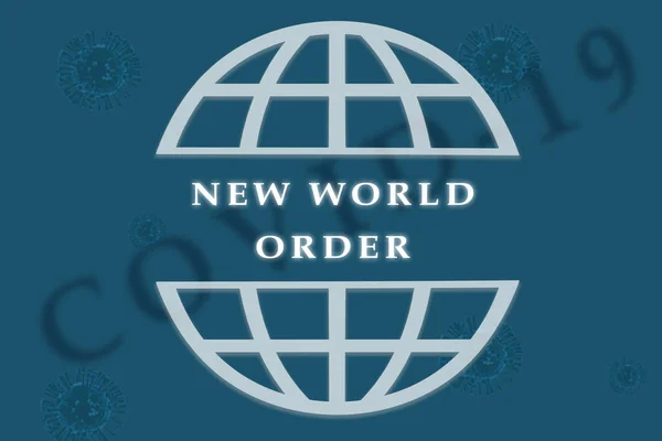 Concept of New world order in geopolitics after covid-19 or coronavirus outbreak showing with 3d rendered illustration of virus as background. — Stock Photo, Image