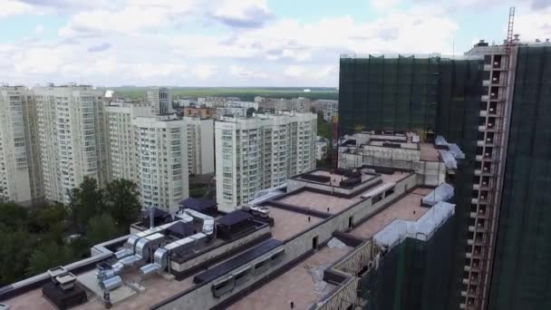 Luchtfoto Van Een Huis Aanbouw Onafgewerkt Bakstenen Gebouw Met Frame — Stockvideo