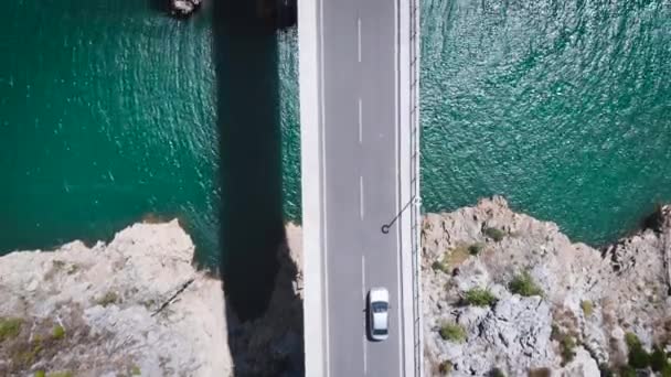 Vista Aérea Topo Viaduto Com Estrada Carros Passeio Ponte Nas — Vídeo de Stock