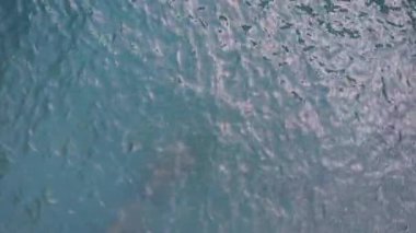 Mavi bir okyanusta gökyüzü dalgaları resifte kırılır. Deniz dalgaları güzel sahil manzaralı hava aracı 4K 'da. Kuş bakışı okyanus dalgaları yukarıdan boş bir taş..