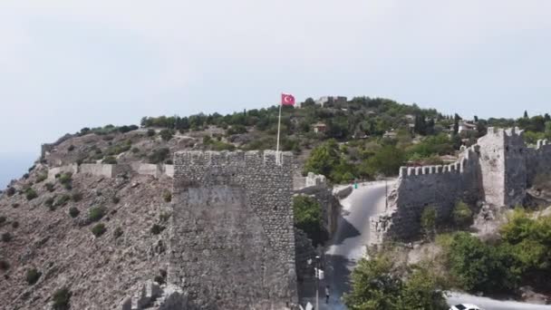 Gamla Fästningen Alanya Turkiet Kizil Kule Röda Tornet Turistattraktion Den — Stockvideo