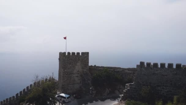 Vista Aérea Paisagem Fortaleza Alanya Old Alanya Turquia Castelo Cidade — Vídeo de Stock