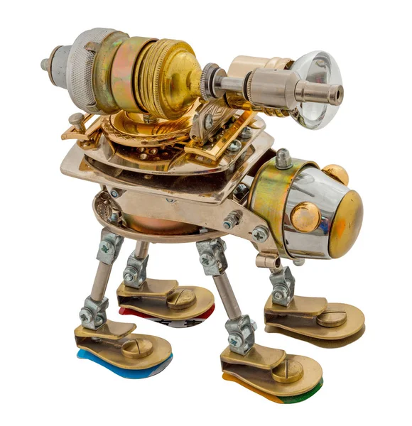 Steampunk Roboter Teile Aus Chrom Und Bronze Isoliert Auf Weiß — Stockfoto