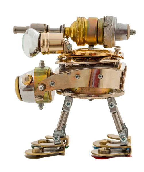 スチームパンクなロボット クロムと青銅の部品 白に隔離された — ストック写真