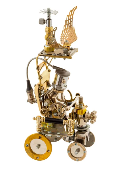 Steampunk Roboter Auf Fahrzeug Teile Aus Chrom Und Bronze Isoliert — Stockfoto