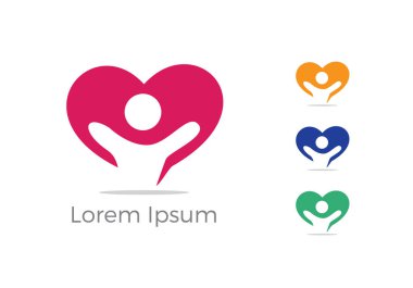 Kavramı, yetimler kalp simgesi, sevgi ve mutlu bir hayat vektör çizim vektör çocuk bakım merkezi logosu, yardım ve destek.