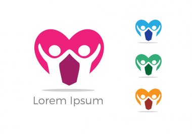 Kavramı, yetimler kalp simgesi, sevgi ve mutlu bir hayat vektör çizim vektör çocuk bakım merkezi logosu, yardım ve destek.