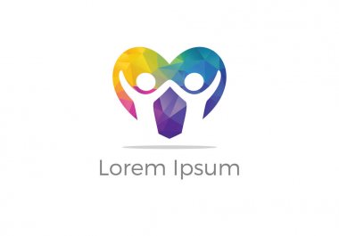 Kavramı, yetimler kalp simgesi, sevgi ve mutlu bir hayat vektör çizim vektör çocuk bakım merkezi logosu, yardım ve destek.