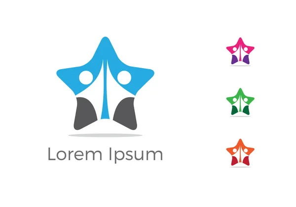 Kita Logo Wohltätigkeits Und Unterstützungsvektorkonzept Waisenkinder Sternensymbol Liebe Und Glückliches — Stockvektor