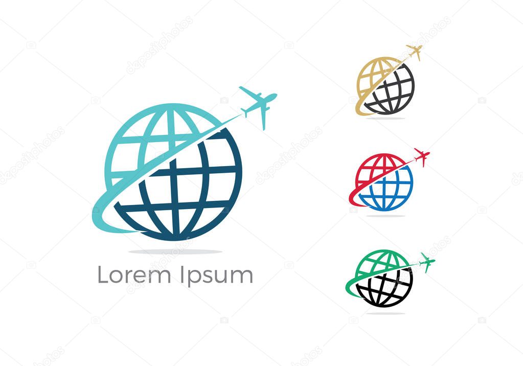 Travel logo design, Holiday bag and airplane icon, business trip, tourism, plane vector illustration.