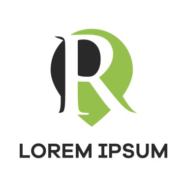 R harfi logo tasarımı. İğne şekli vektör illüstrasyonunda R harfi.