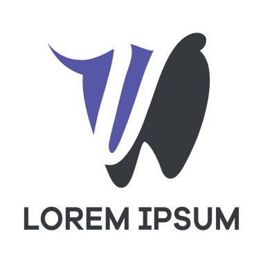 V harfi logo tasarımı. V harfi diş şeklinde vektör çizimi. Diş logosu tasarımı.