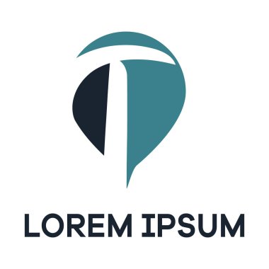 T harfi logo tasarımı. İğne şekli vektör illüstrasyonunda t harfi