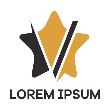 V harfi logo tasarımı. Yıldız şekli vektör çiziminde v harfi.