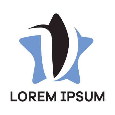 V harfi logo tasarımı. Yıldız şekli vektör çiziminde v harfi.