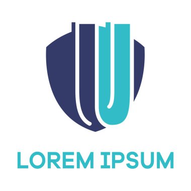 U harfi logo tasarımı. Kalkan vektör illüstrasyonunda u harfi. güvenlik ve güvenlik simgesi