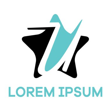 U harfi logo tasarımı. Yıldız şekli vektör illüstrasyonunda u harfi.