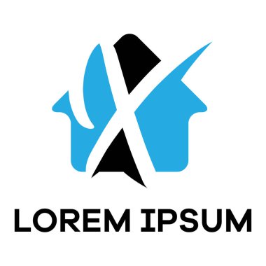 X harfli logo tasarımı. Ev şekli vektör illüstrasyonunda X harfi. Emlak vektör logosu.