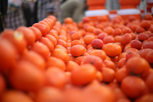 Raccolta Cachi Vicino Frutta Sottofondo Note Alimentazione Concetto Raccolto Agricolo — Foto Stock