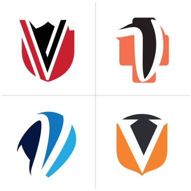 Kalkanda V harfi logosu tasarımı ve fazlası. harf v v simgesi vektör çizimi.