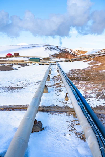 Зимовий Вид Геотермальну Електростанцію Bjarnarflag Недалеко Від Вулкана Крафла Ісландія — стокове фото