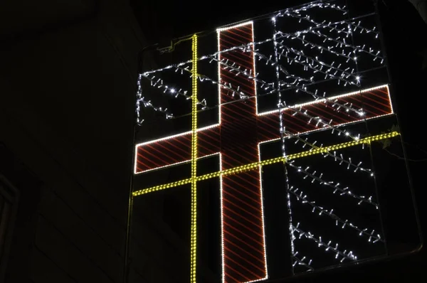 Christmas Lights Straat Adornment Met Kerstverlichting Een Straat Madrid — Stockfoto