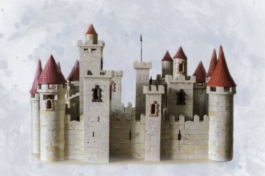 Bulutlarda kale / model bulutlar ile mavi arka plan üzerinde kale