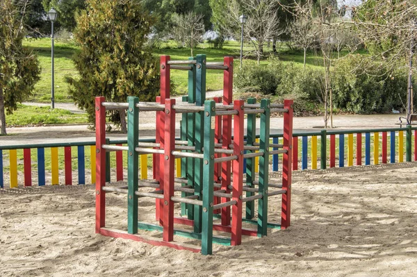 Деревянная Рамка Скалолазания Детской Площадке Парке Мадриде Испания — стоковое фото