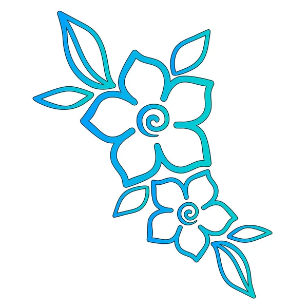 Turquoise Flowers Leaves Tattoo Fragment — Stock Vector