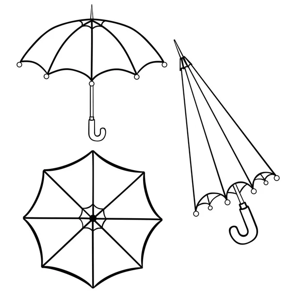 Regenschirme Linienzeichnung Schwarz Weiß — Stockvektor