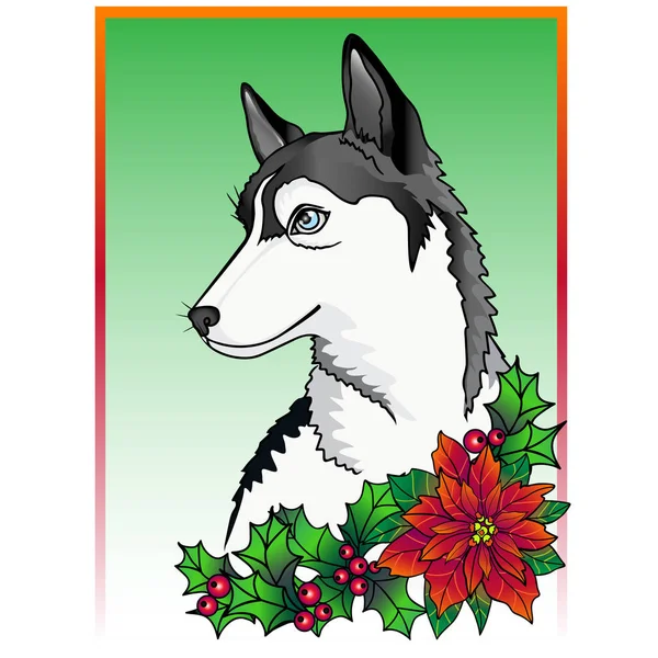 Μια Ευχετήρια Κάρτα Σκύλο Και Χριστούγεννα Στεφάνι — Διανυσματικό Αρχείο