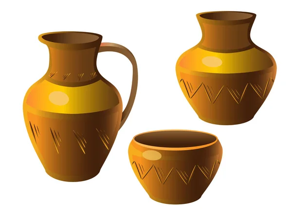 Vaso Set Ceramiche Ceramica Etnica Con Ornamento Ceramiche — Vettoriale Stock