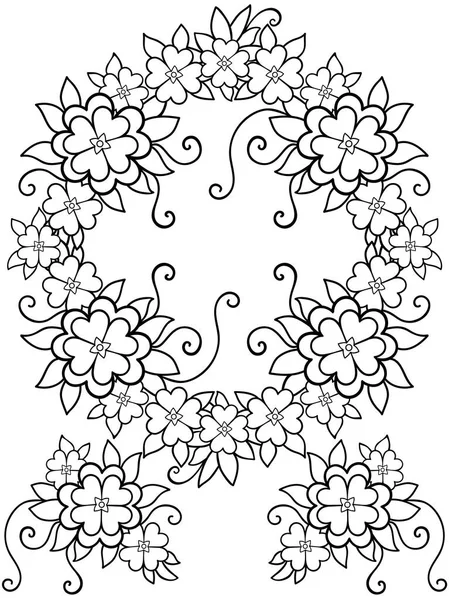 Kranz Aus Blumen Und Blättern Linienzeichnung Zum Färben — Stockvektor