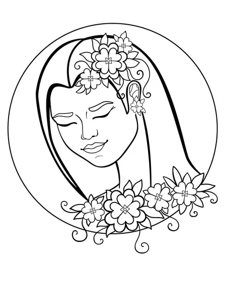 Chica Con Flores Pelo Una Mujer Una Corona Corona Flores — Archivo Imágenes Vectoriales