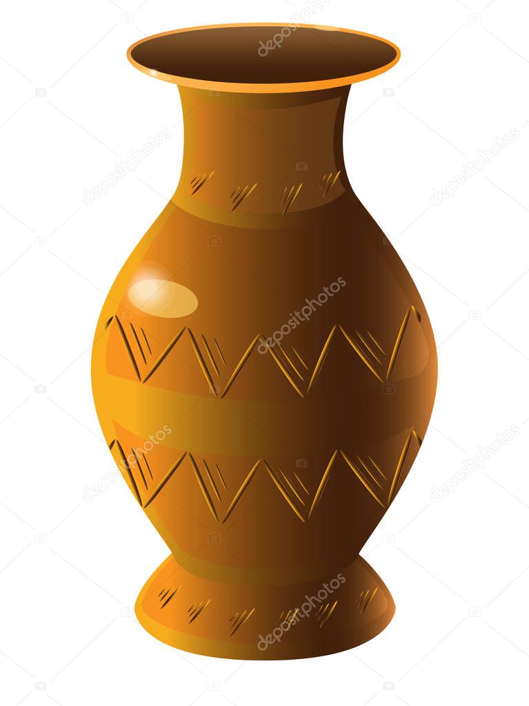 Vase. Jug. Vase is ceramic with ornament. Clay jug. Vase decorative for flowers. Pottery. Ethnic dishes.
