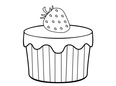 Çilekli Sünger Keki. Kremalı çilekli kek. Kremalı ve çilekli kek. Boyama için stok vektör çizimi. Özet