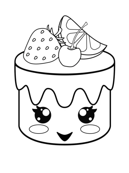 Kawaii Tårta Med Ett Sött Leende Ansikte Cupcake Ansikte Med — Stock vektor