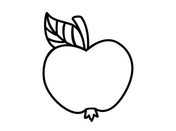 Pomme Avec Une Poignée Une Feuille Livre Colorier Pomme Vectorielle — Image vectorielle