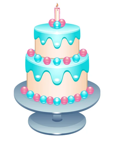 Kuchen Zwei Klassen Geburtstagstorte Mit Kerze Auf Einem Ständer Kuchen — Stockvektor