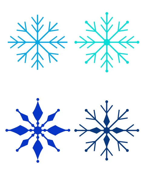 Set Four Snowflakes Different Shades Blue Set Vector Full Color — Stock Vector