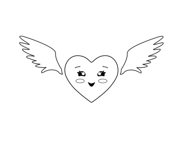 Kawaii Heart Wings Heart Valentine Cute Kawaii Face Angel Wings — Stock Vector