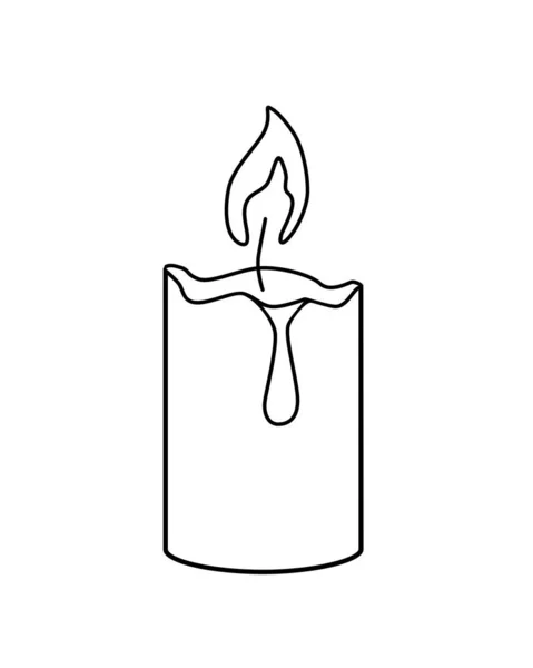 Burning candle - vector template for coloring. Linear drawing of a candle. Outline.
