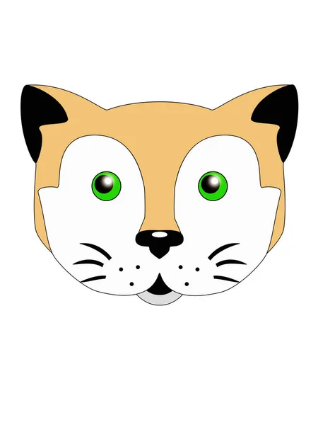 Red Cat Cartoon Face Red White Cat Head Green Eyes — Stock Vector